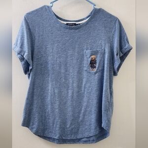 Polo by Ralph Lauren Heather Blue Bear Pocket Tee, Size Large.